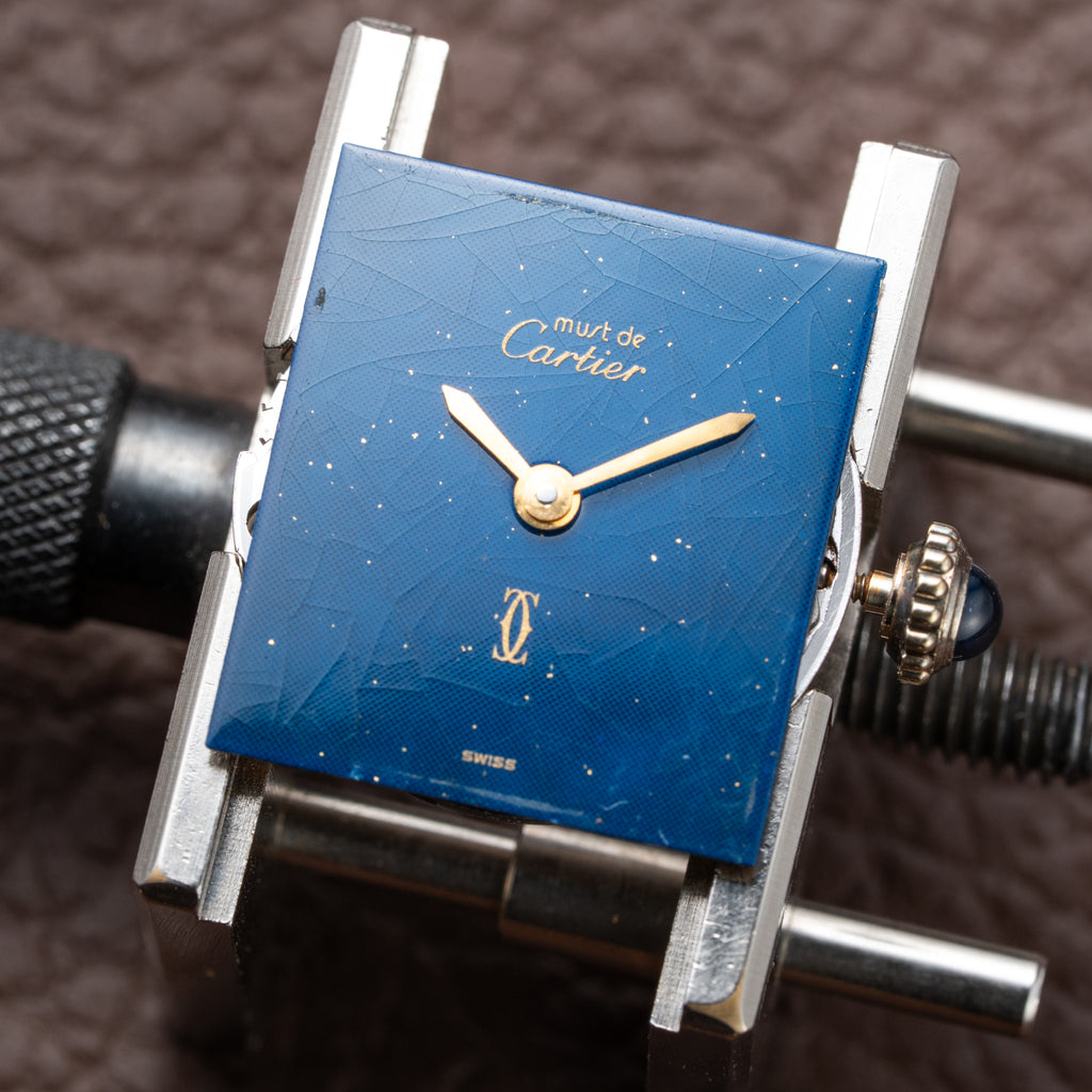 Cartier Tank Must de Blue Lapis Lazuli Dial Vermeil PM 1980s