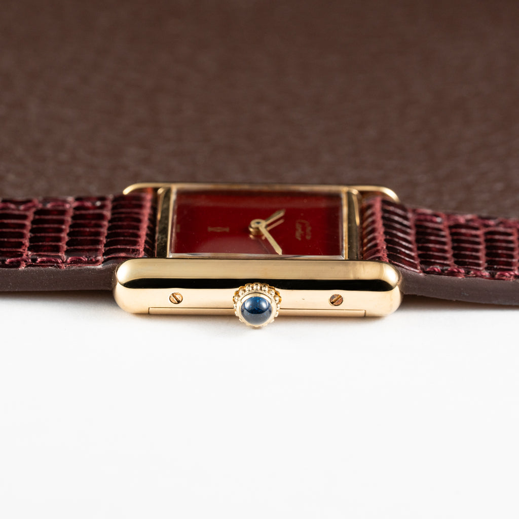 Cartier Must de Tank Vermeil Burgundy Red Dial PM 1980s
