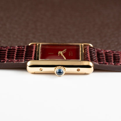 Cartier Must de Tank Vermeil Burgundy Red Dial PM 1980s