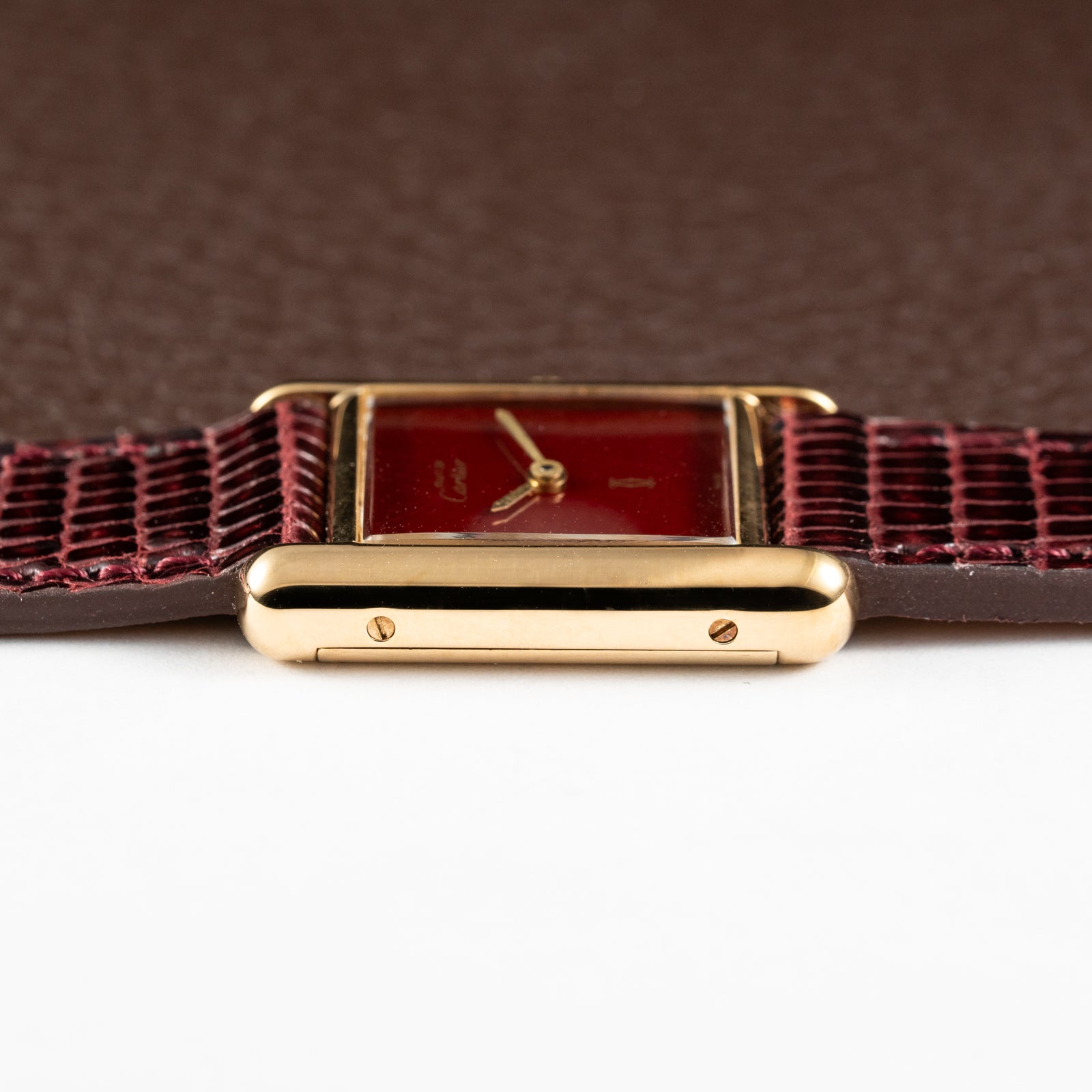 Cartier Must de Tank Vermeil Burgundy Red Dial PM 1980s
