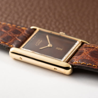 Cartier Tank Must de Vermeil ‘Turtle Shell’ Brown Wood Dial GM 1980s