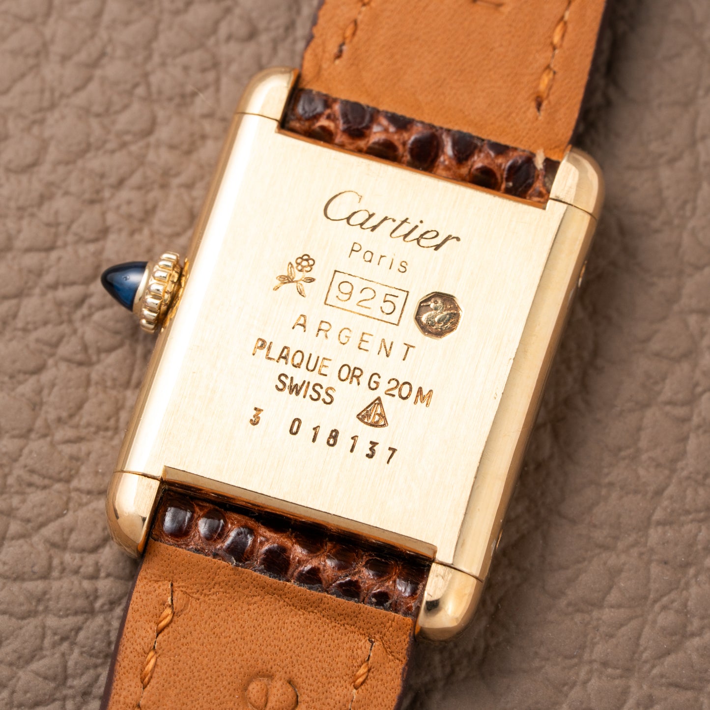 Cartier Tank Must de Vermeil ‘Turtle Shell’ Brown Wood Chocolate Dial PM 1980s