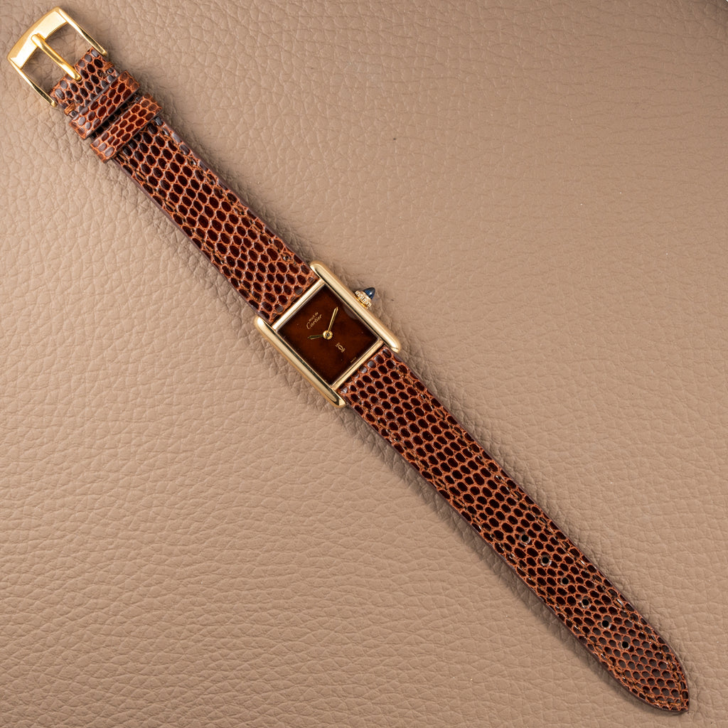 Cartier Tank Must de Vermeil ‘Turtle Shell’ Brown Wood Chocolate Dial PM 1980s