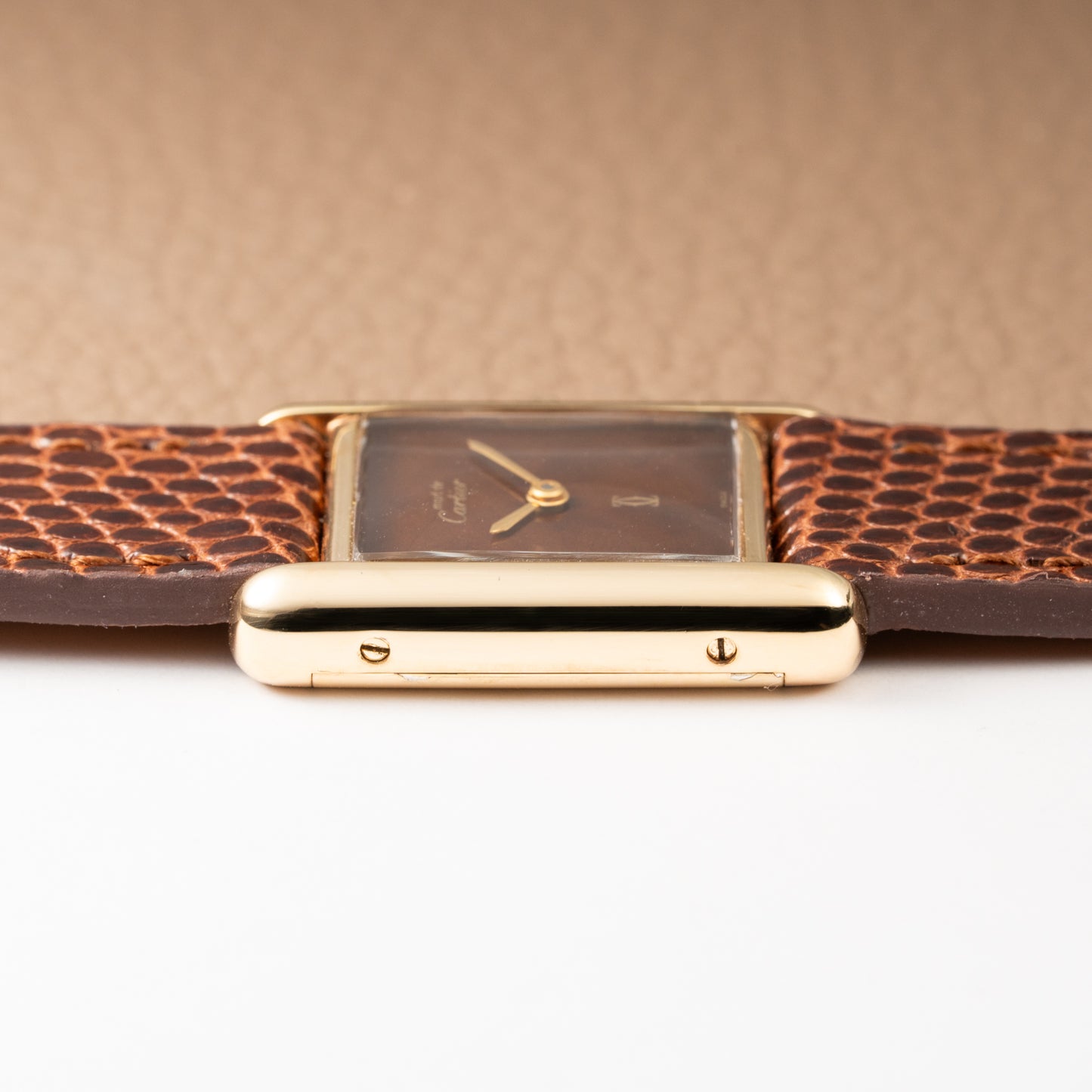 Cartier Tank Must de Vermeil ‘Turtle Shell’ Brown Wood Chocolate Dial PM 1980s