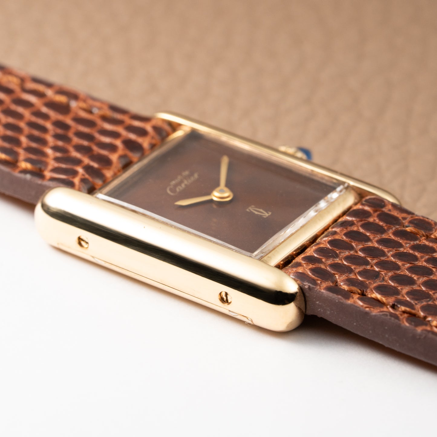 Cartier Tank Must de Vermeil ‘Turtle Shell’ Brown Wood Chocolate Dial PM 1980s