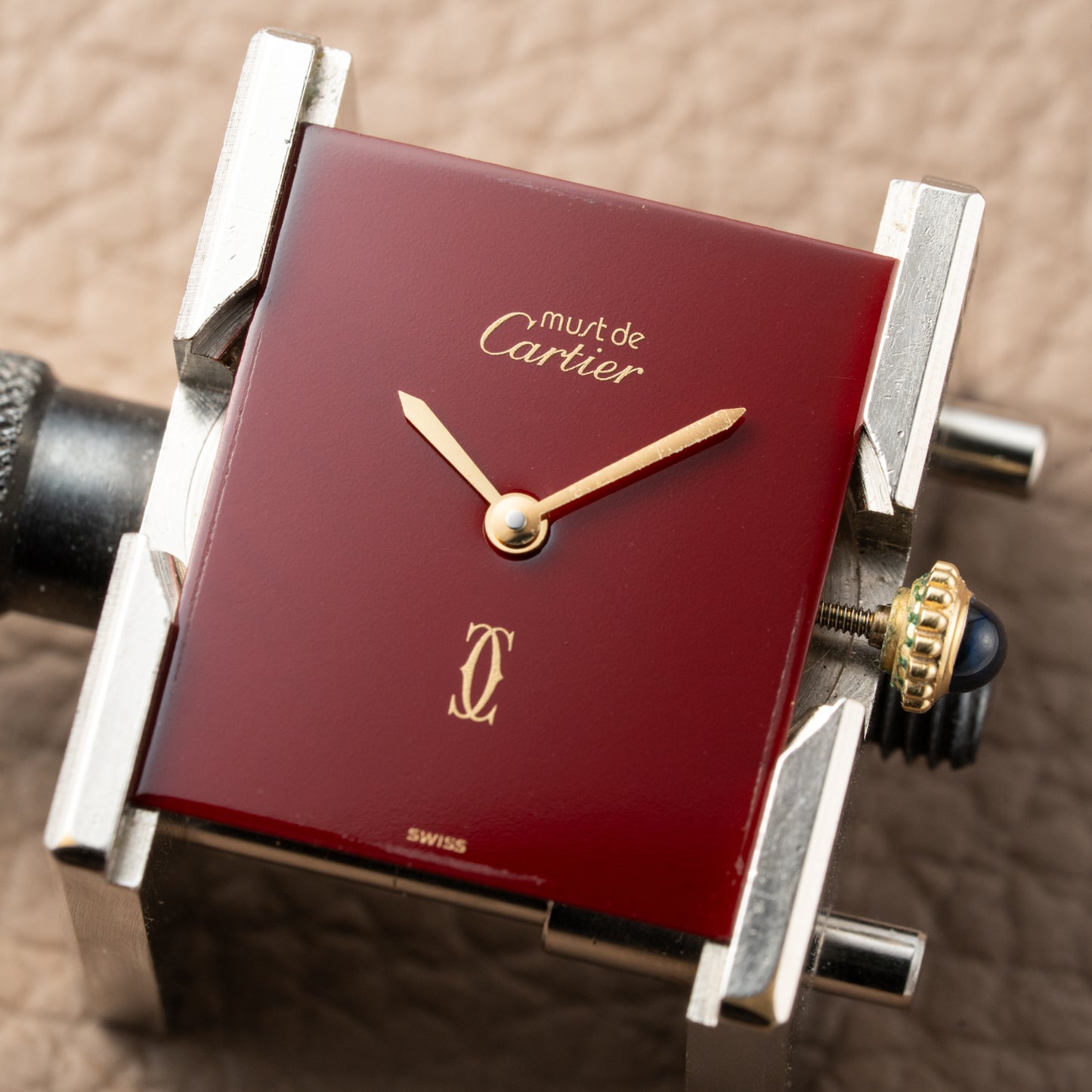 Cartier Tank Must de Red Burgundy Dial GM Vermeil Full Set from 1983