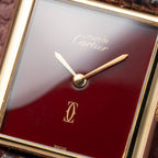 Cartier Tank Must de Red Burgundy Dial GM Vermeil Full Set from 1983