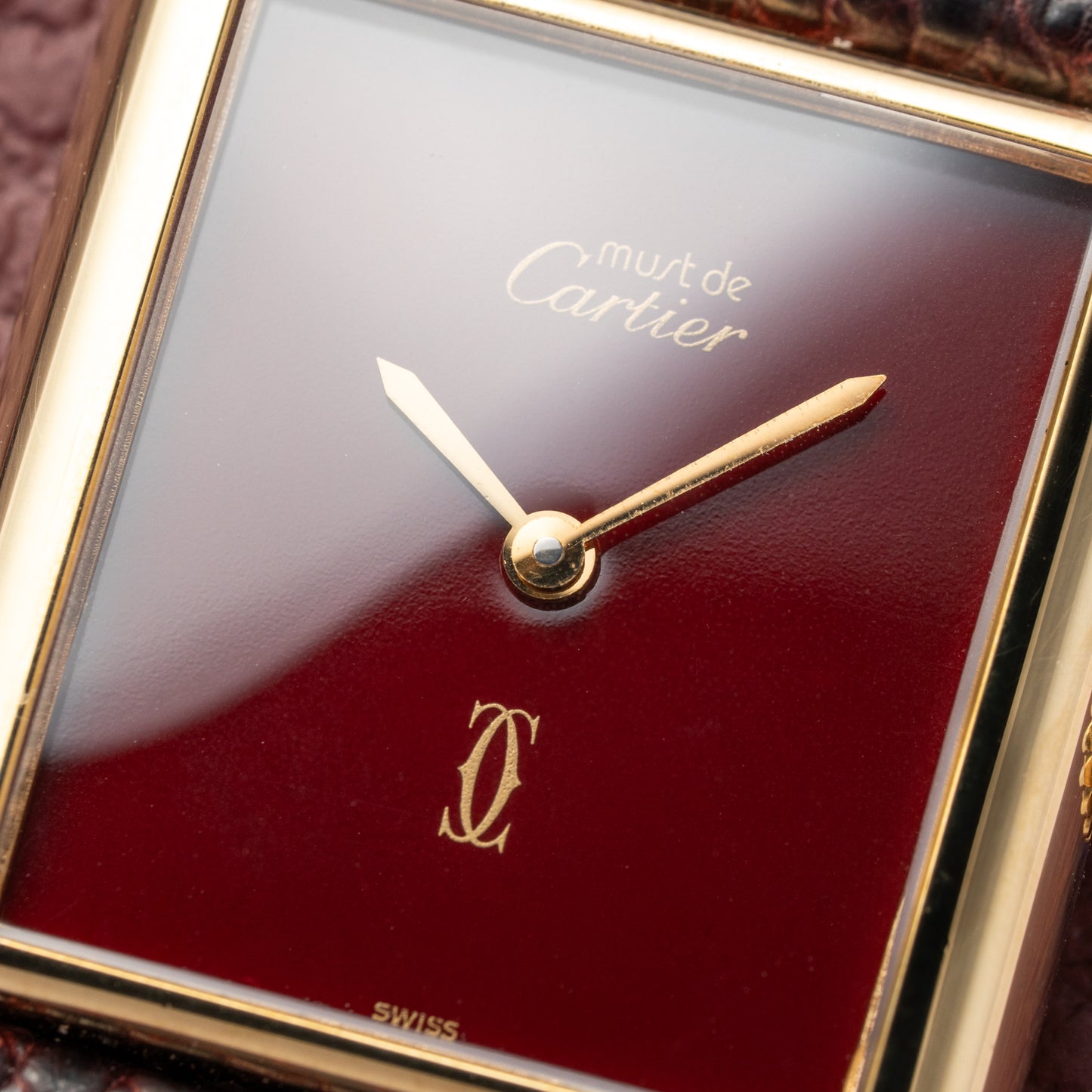 Cartier Tank Must de Red Burgundy Dial GM Vermeil Full Set from 1983