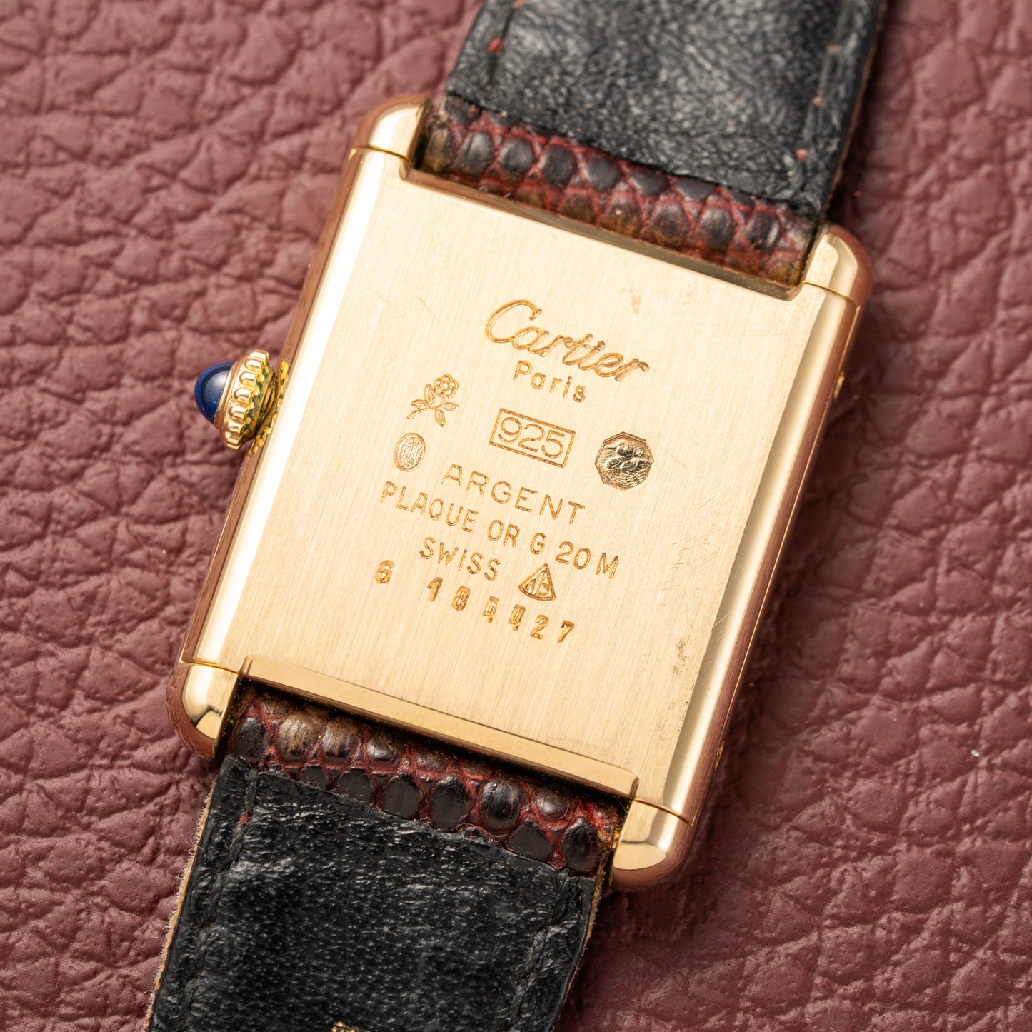 Cartier Tank Must de Red Burgundy Dial GM Vermeil Full Set from 1983