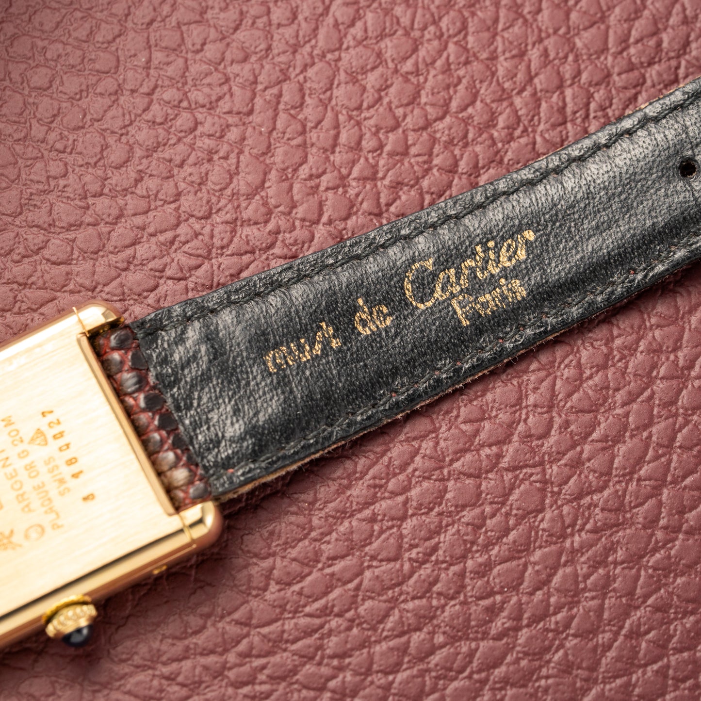 Cartier Tank Must de Red Burgundy Dial GM Vermeil Full Set from 1983