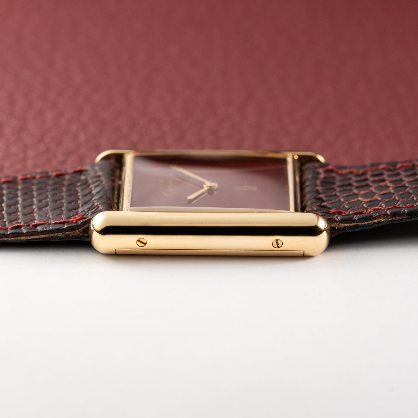 Cartier Tank Must de Red Burgundy Dial GM Vermeil Full Set from 1983