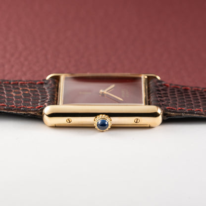 Cartier Tank Must de Red Burgundy Dial GM Vermeil Full Set from 1983