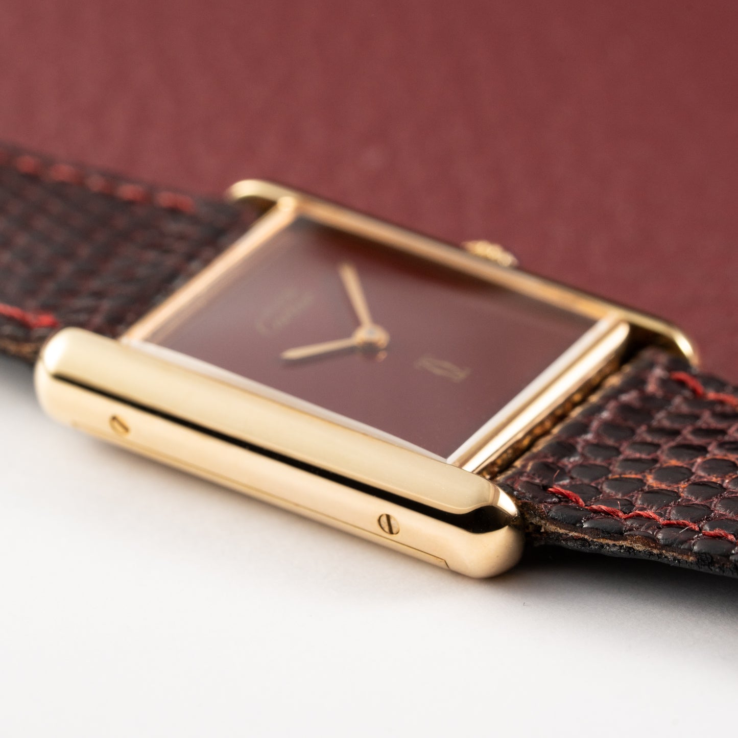 Cartier Tank Must de Red Burgundy Dial GM Vermeil Full Set from 1983