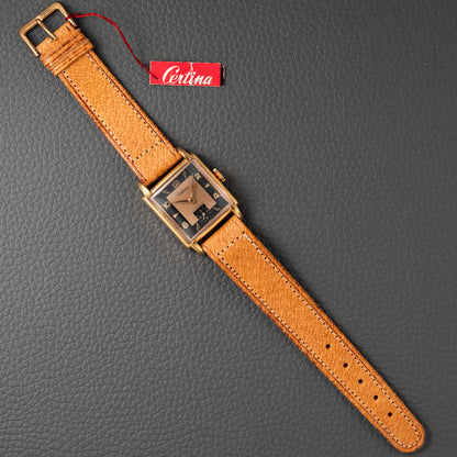 Certina NOS Square Two Tone Black & Salmon Dial 1940/50s