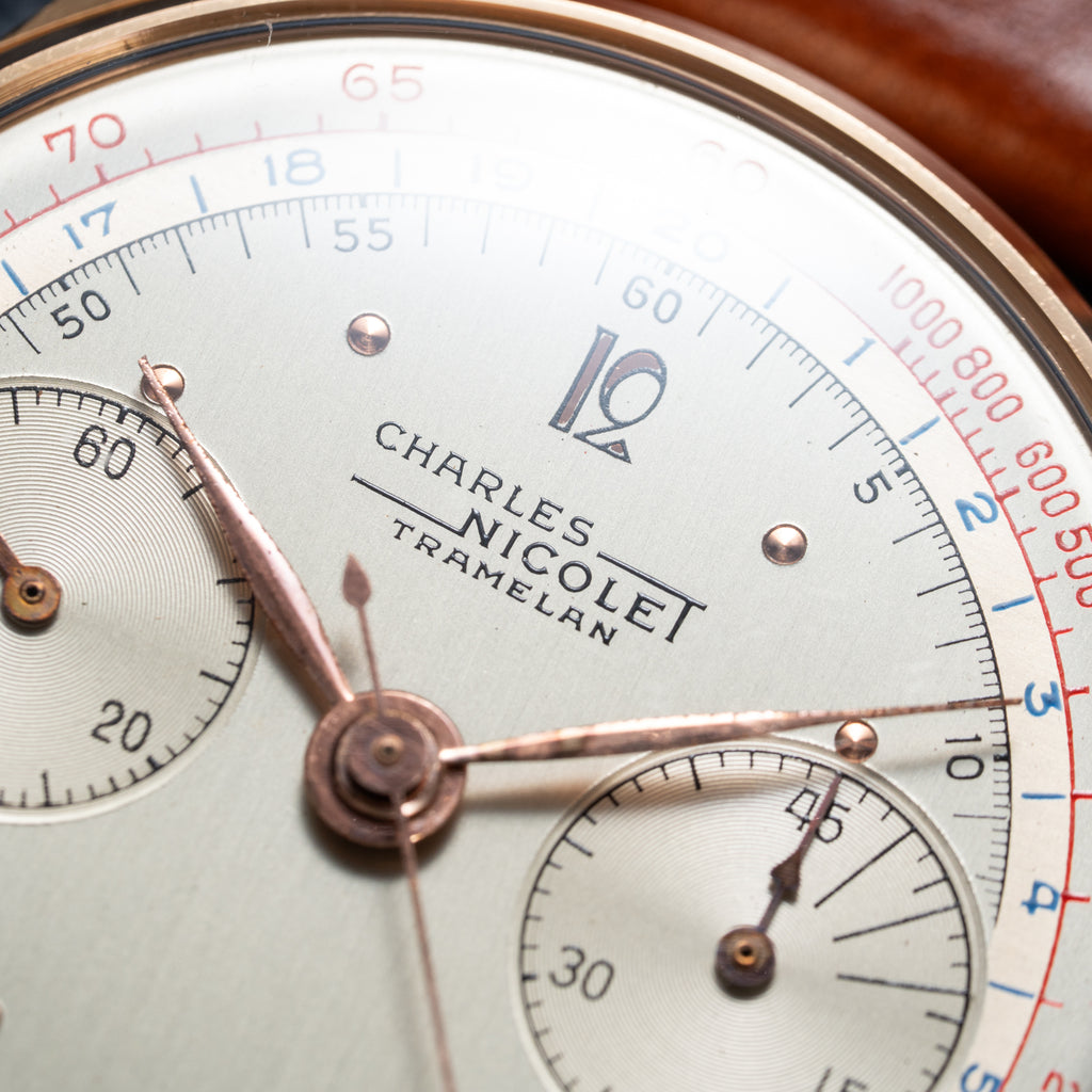 Charles Nicolet Tramelan Chronograph 18k Rare Oversized Column-Wheel Landeron 39 from the 1940s