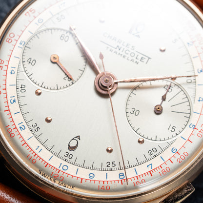 Charles Nicolet Tramelan Chronograph 18k Rare Oversized Column-Wheel Landeron 39 from the 1940s