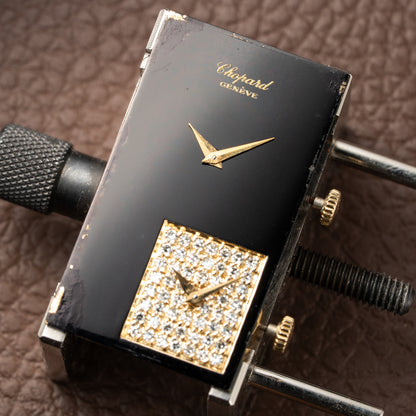 Chopard Dual Time 'Onyx & Diamonds' XL Tank 18K Gold Oversized 1970s