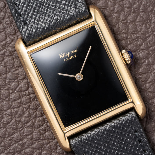 Chopard Tank Black Onyx Dial 18K Yellow Gold Jumbo Oversize Ref. 2012/2 from 1980s