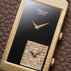 Chopard Dual Time 'Onyx & Diamonds' XL Tank 18K Gold Oversized 1970s