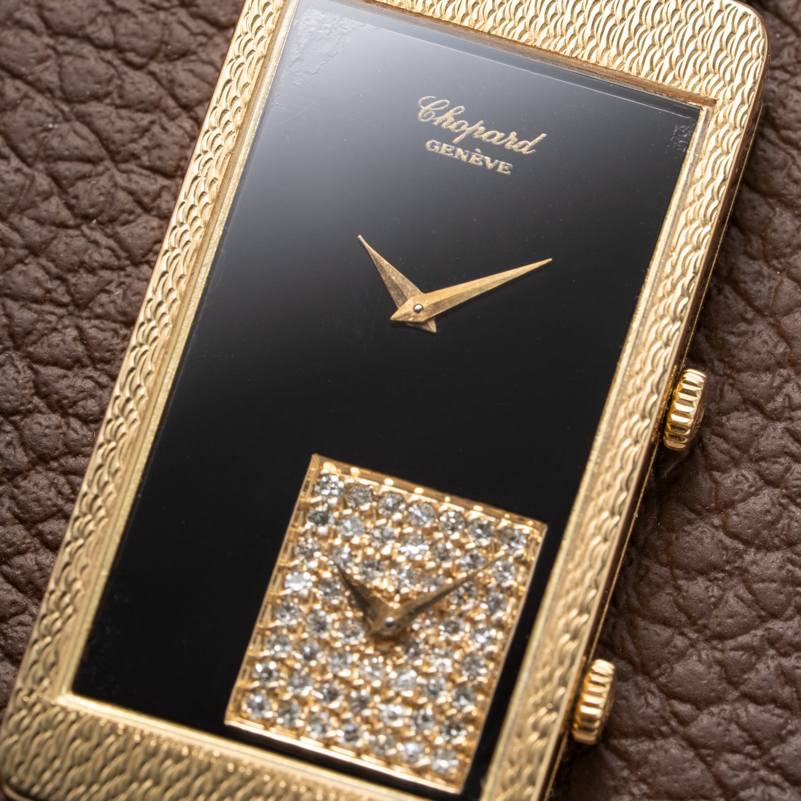 Chopard Dual Time 'Onyx & Diamonds' XL Tank 18K Gold Oversized 1970s
