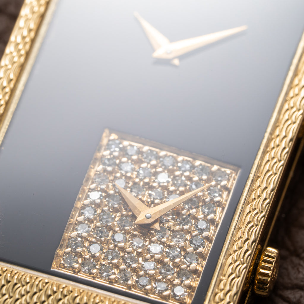 Chopard Dual Time 'Onyx & Diamonds' XL Tank 18K Gold Oversized 1970s