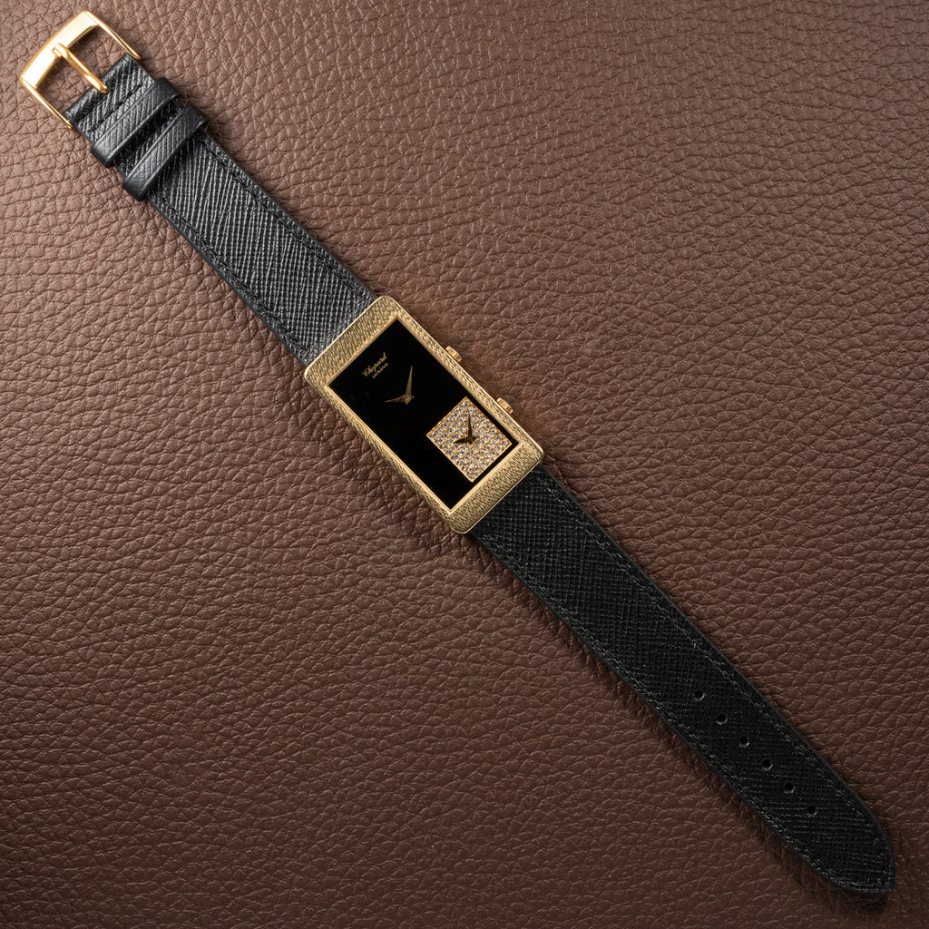 Chopard Dual Time 'Onyx & Diamonds' XL Tank 18K Gold Oversized 1970s