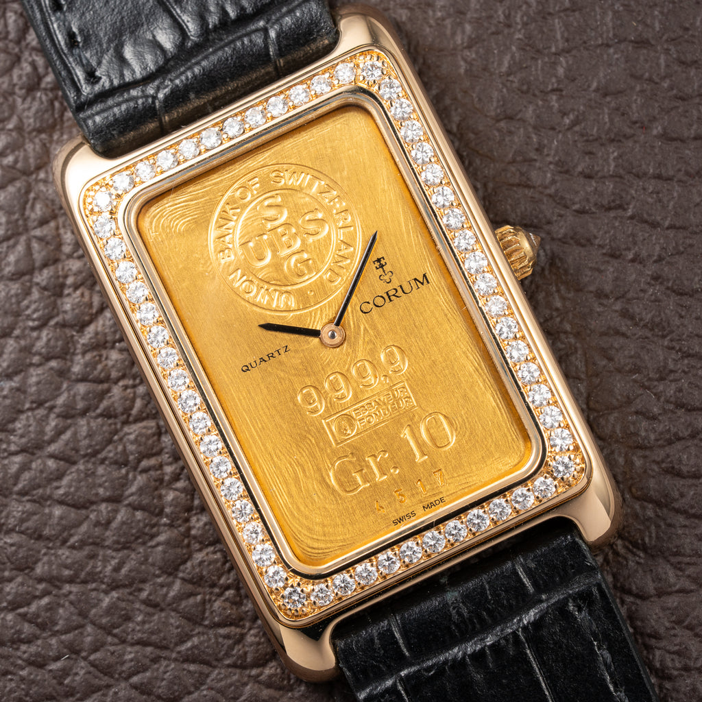 Corum Lingot 10 Gram Gold Bar Factory Diamonds 18K Yellow Gold Ref. 64.400.65 From 1980s