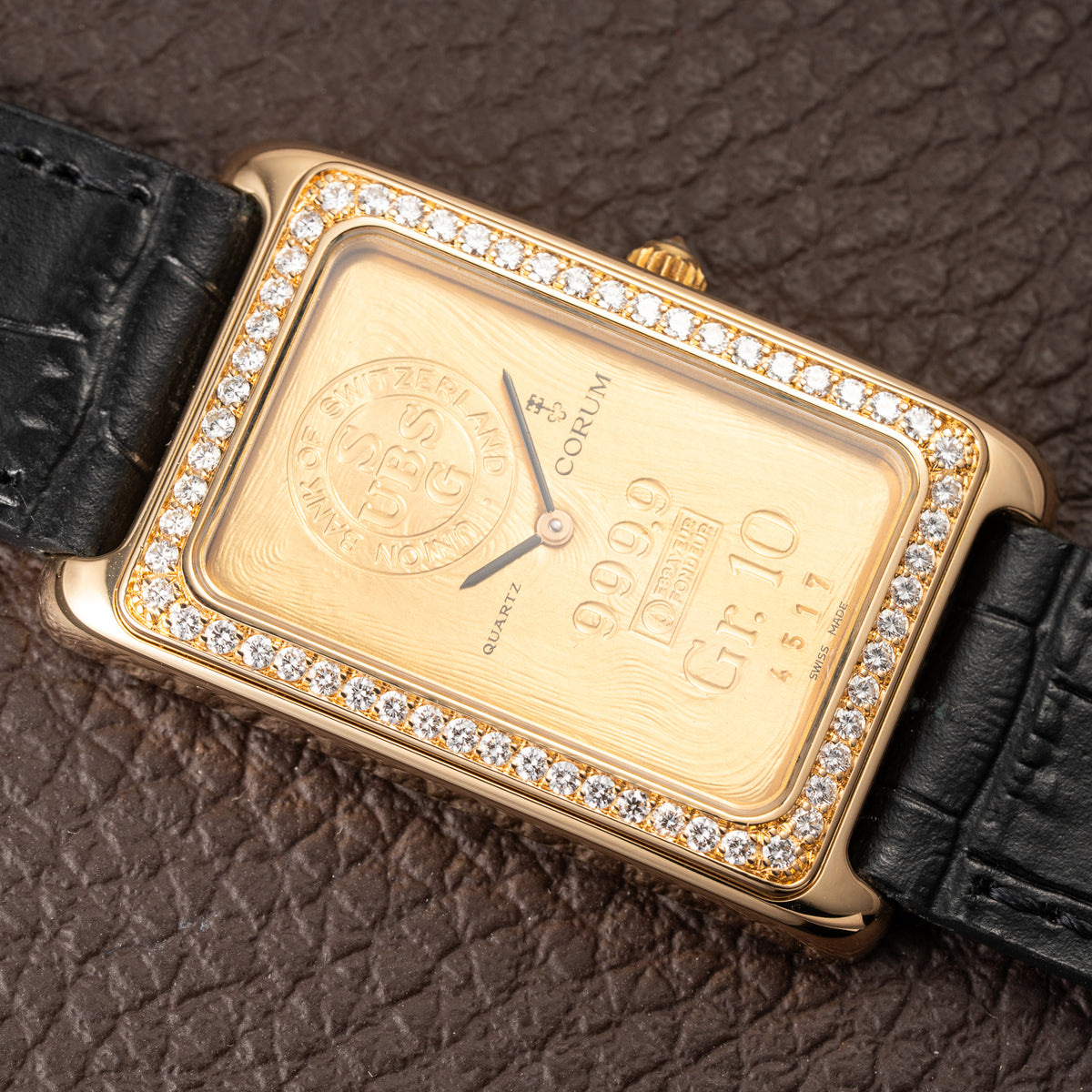 Corum Lingot 10 Gram Gold Bar Factory Diamonds 18K Yellow Gold Ref. 64.400.65 From 1980s
