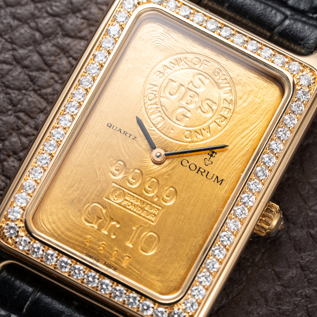 Corum Lingot 10 Gram Gold Bar Factory Diamonds 18K Yellow Gold Ref. 64.400.65 From 1980s