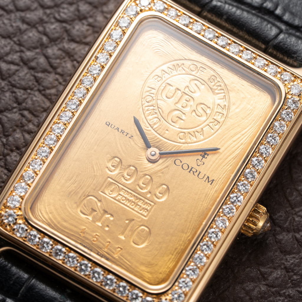 Corum Lingot 10 Gram Gold Bar Factory Diamonds 18K Yellow Gold Ref. 64.400.65 From 1980s