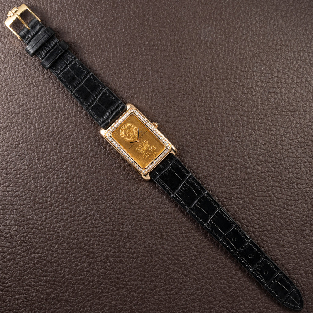 Corum Lingot 10 Gram Gold Bar Factory Diamonds 18K Yellow Gold Ref. 64.400.65 From 1980s