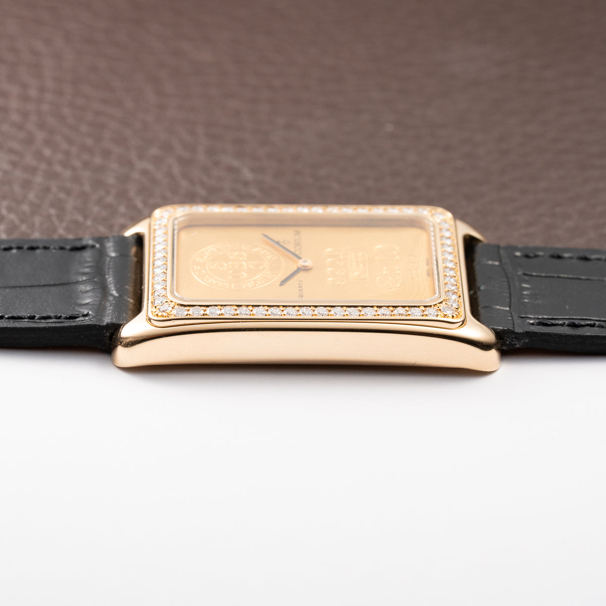 Corum Lingot 10 Gram Gold Bar Factory Diamonds 18K Yellow Gold Ref. 64.400.65 From 1980s