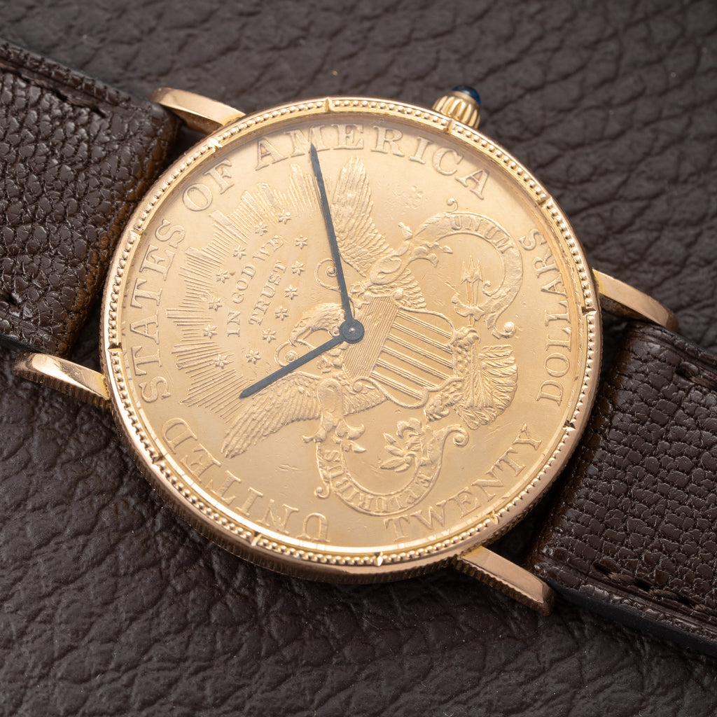Corum $20 Double Eagle Coin Watch 1895 Liberty Head 22K & 18K Yellow Gold from 1980s