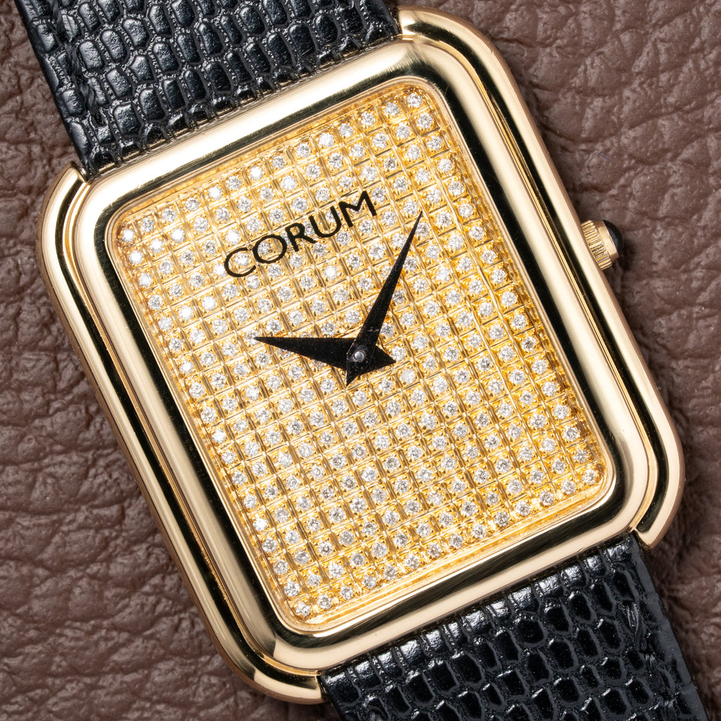Corum Factory Diamond Pavé 18k Yellow Gold Jumbo Size  Ref. 27118 from 1970s