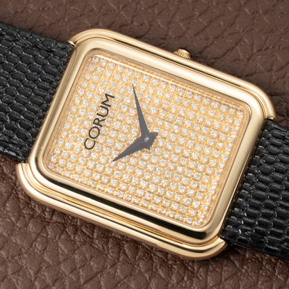 Corum Factory Diamond Pavé 18k Yellow Gold Jumbo Size  Ref. 27118 from 1970s