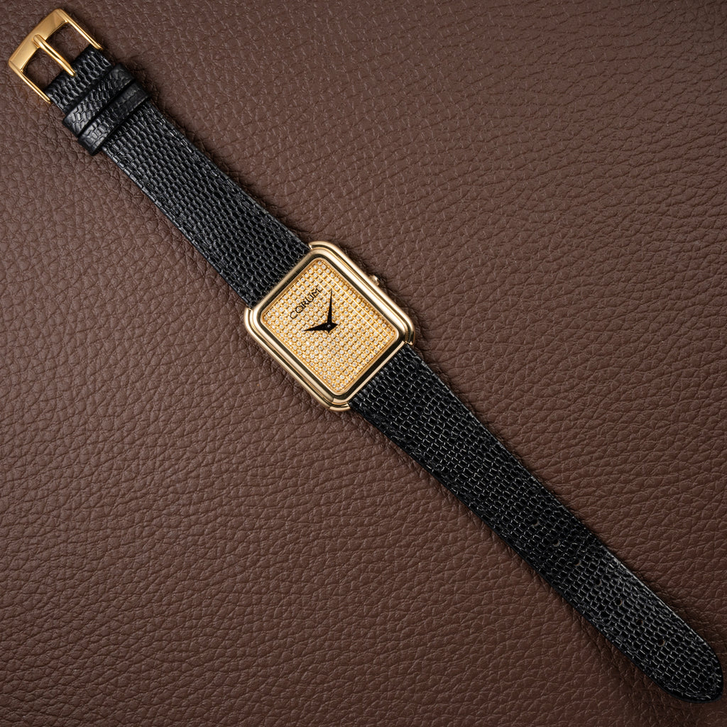 Corum Factory Diamond Pavé 18k Yellow Gold Jumbo Size  Ref. 27118 from 1970s