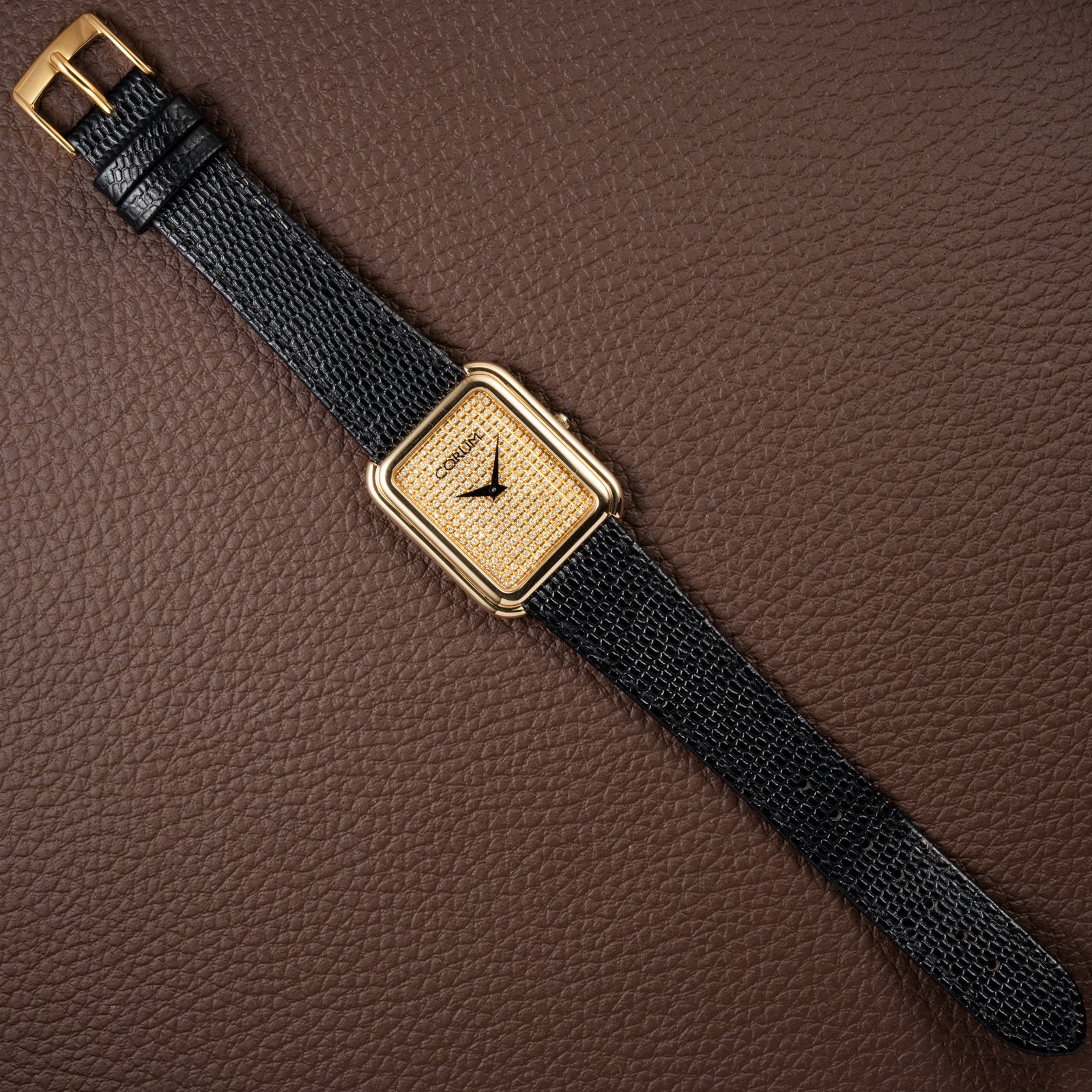 Corum Factory Diamond Pavé 18k Yellow Gold Jumbo Size  Ref. 27118 from 1970s