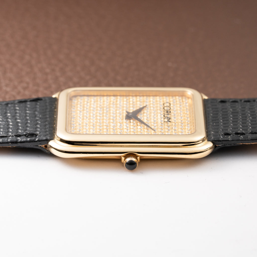 Corum Factory Diamond Pavé 18k Yellow Gold Jumbo Size  Ref. 27118 from 1970s