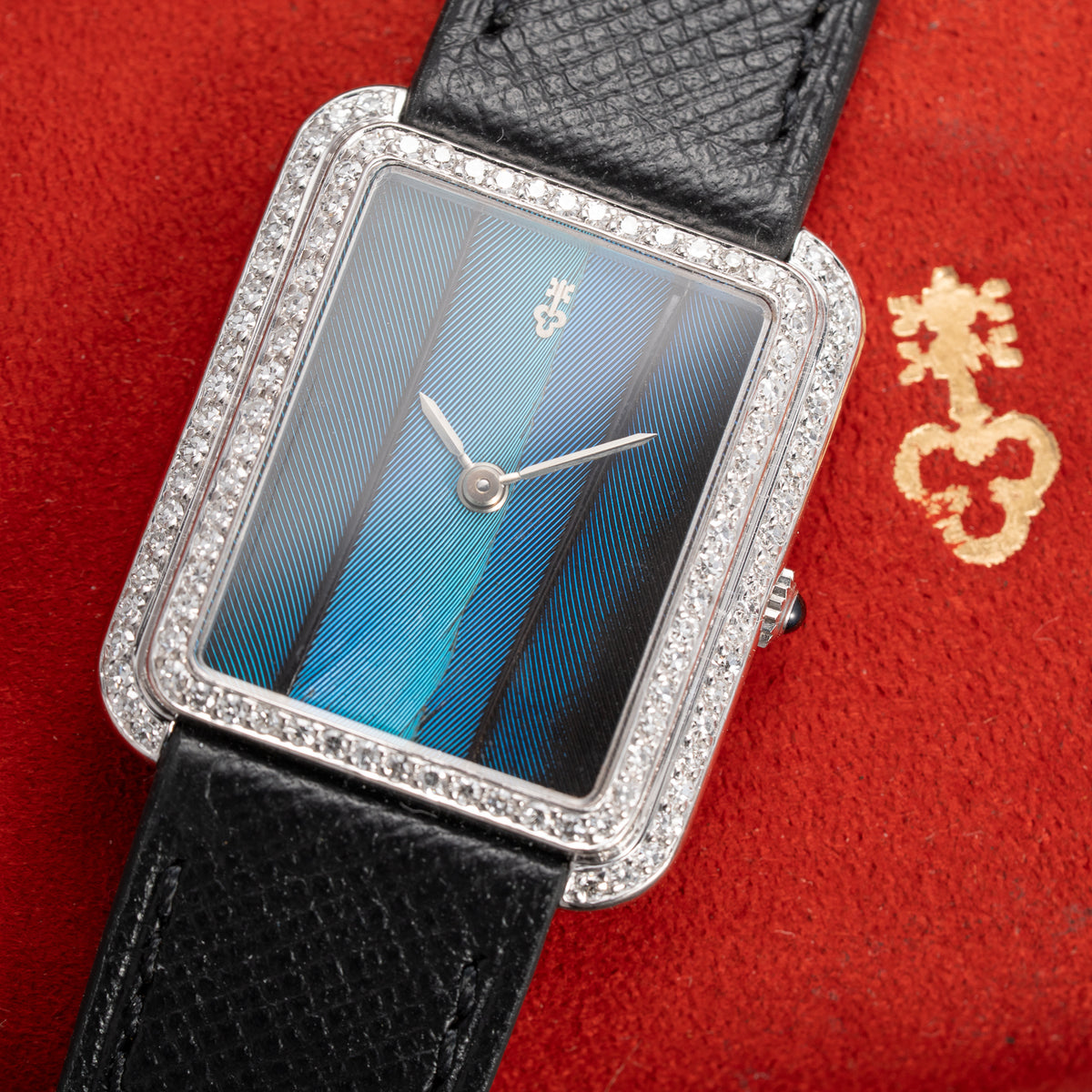 Corum Peacock Feather Dial Factory Diamond Set 18K White Gold Ref. 27218 from 1970s