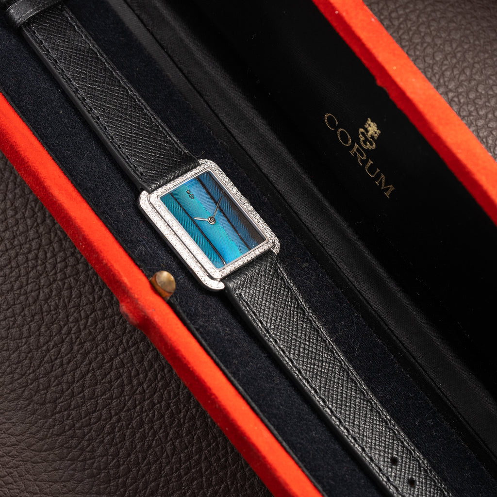 Corum Peacock Feather Dial Factory Diamond Set 18K White Gold Ref. 27218 from 1970s