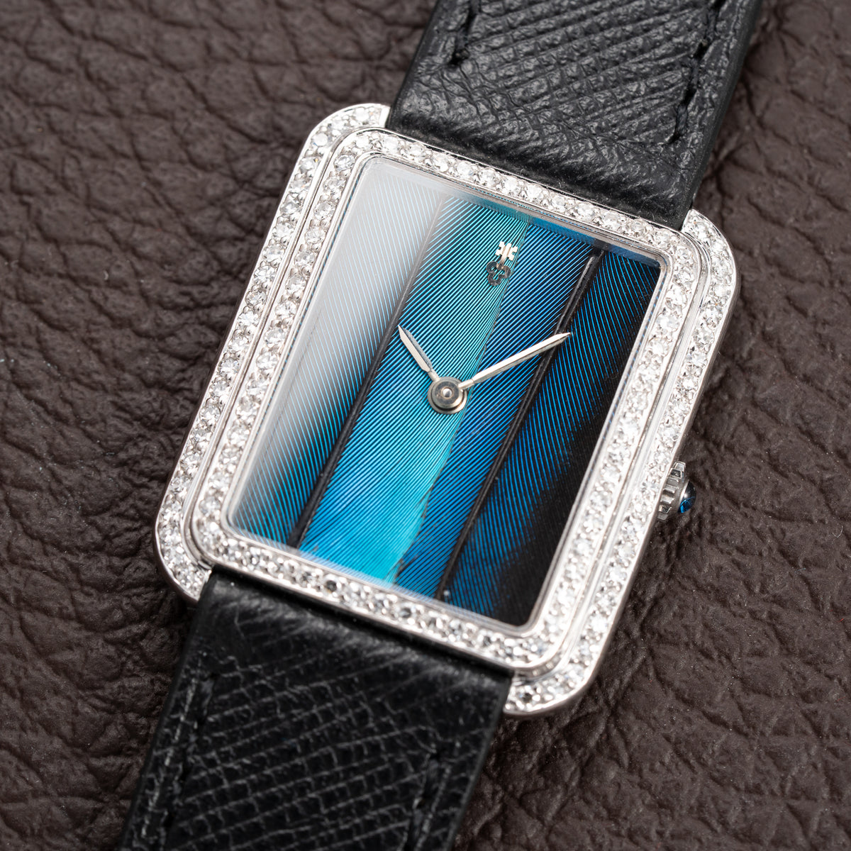 Corum Peacock Feather Dial Factory Diamond Set 18K White Gold Ref. 27218 from 1970s