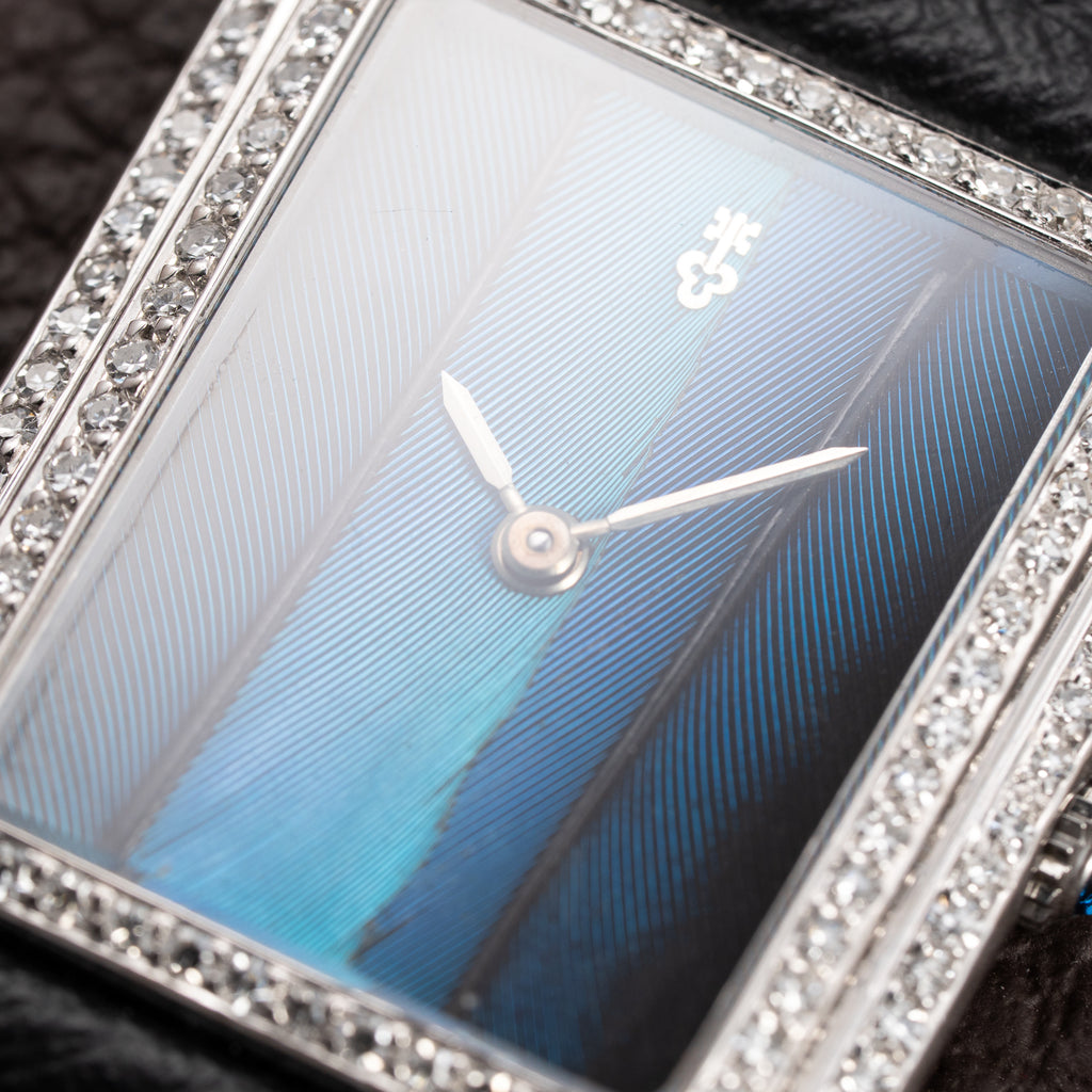 Corum Peacock Feather Dial Factory Diamond Set 18K White Gold Ref. 27218 from 1970s