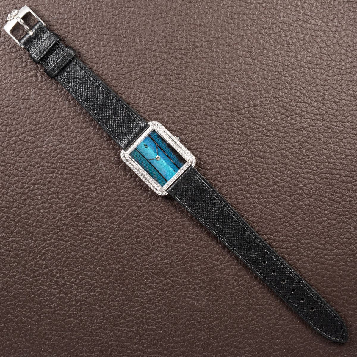 Corum Peacock Feather Dial Factory Diamond Set 18K White Gold Ref. 27218 from 1970s