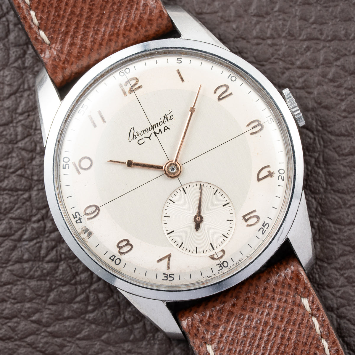 Cyma Chronometré Two Tone Crosshiar Dial Stainless Steel Calibre 216 Ref. 23315 from 1940s