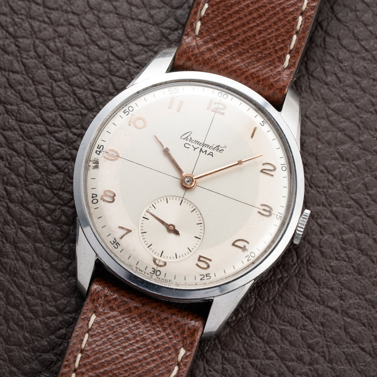 Cyma Chronometré Two Tone Crosshiar Dial Stainless Steel Calibre 216 Ref. 23315 from 1940s