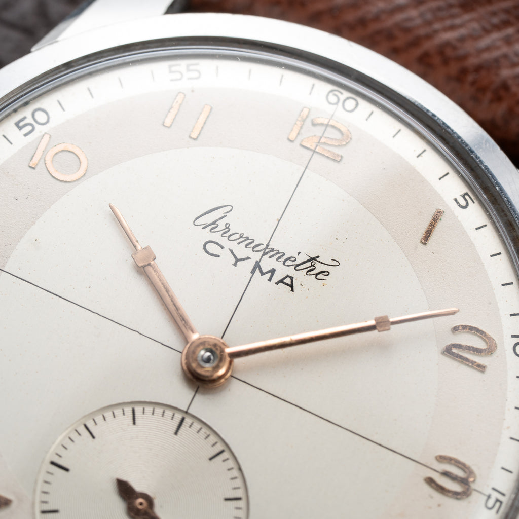 Cyma Chronometré Two Tone Crosshiar Dial Stainless Steel Calibre 216 Ref. 23315 from 1940s