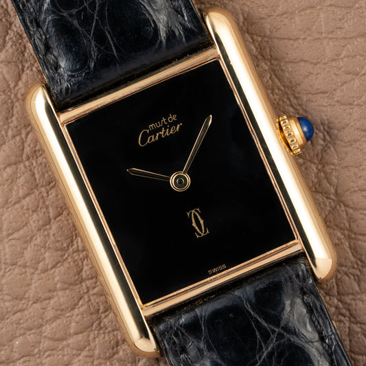 Cartier Tank Must de Vermeil Black Onyx Dial GM Ref 6 81006 1990s