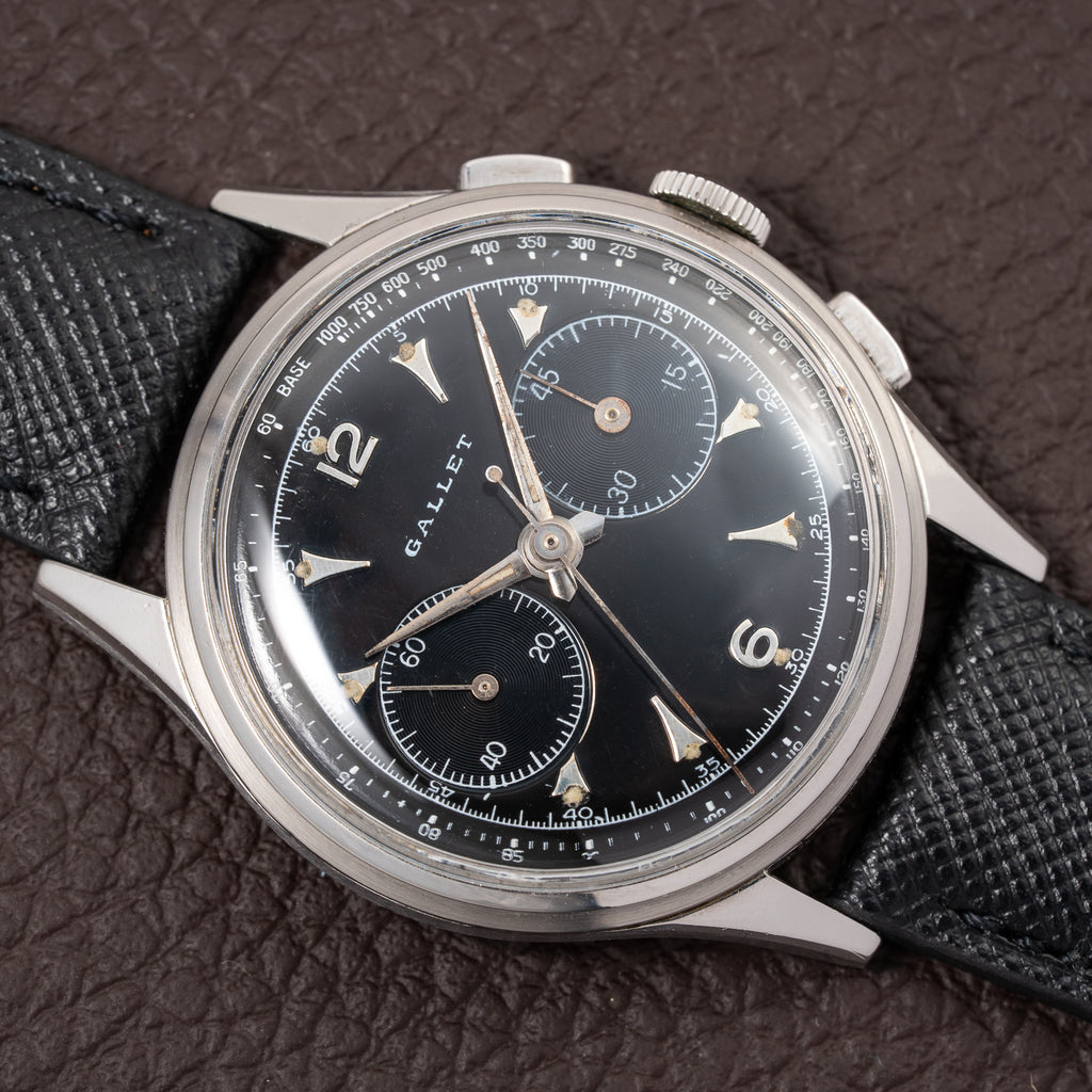Gallet Chronograph Black Gilt Dial Excelsior Park 40 from 1950s