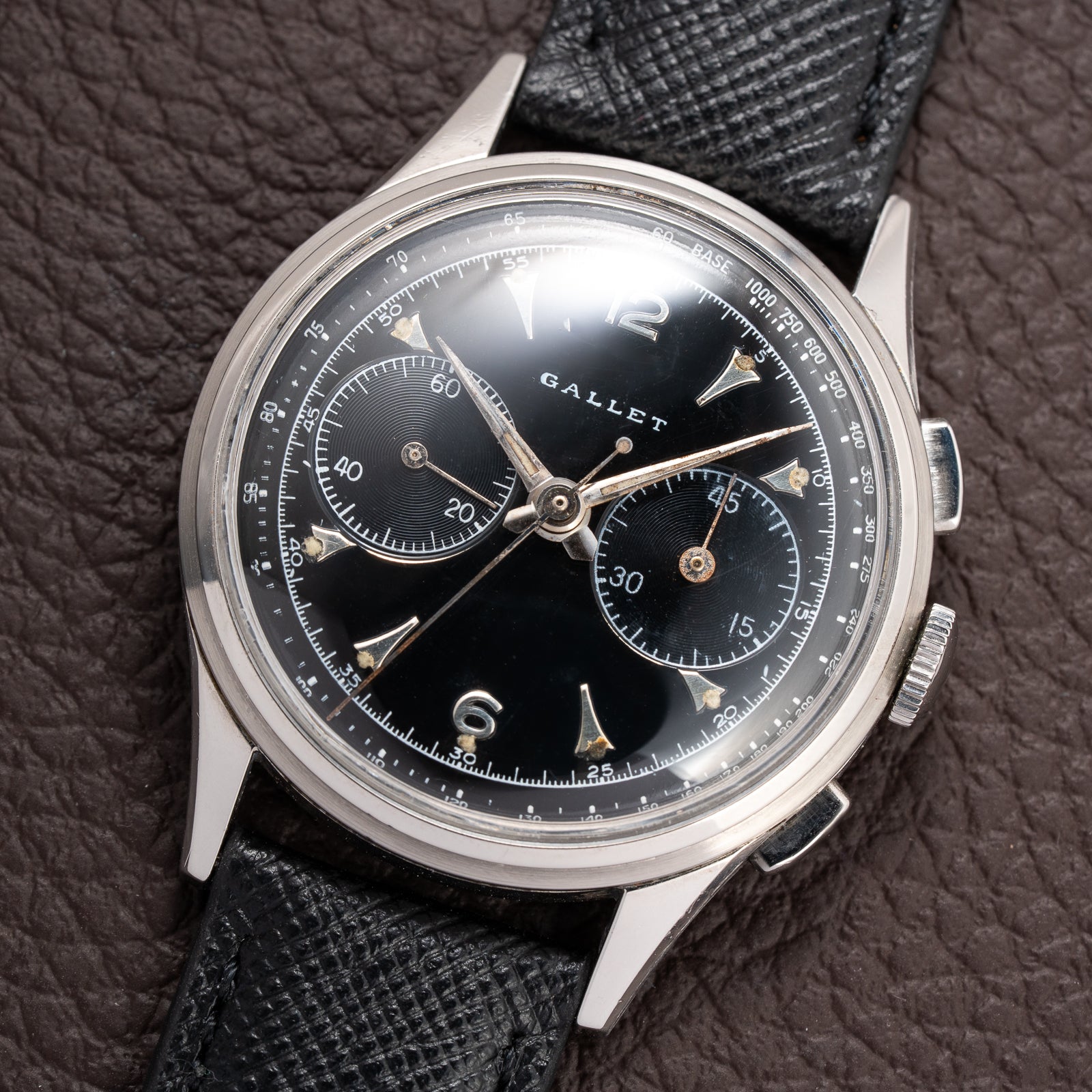 Gallet Chronograph Black Gilt Dial Excelsior Park 40 from 1950s