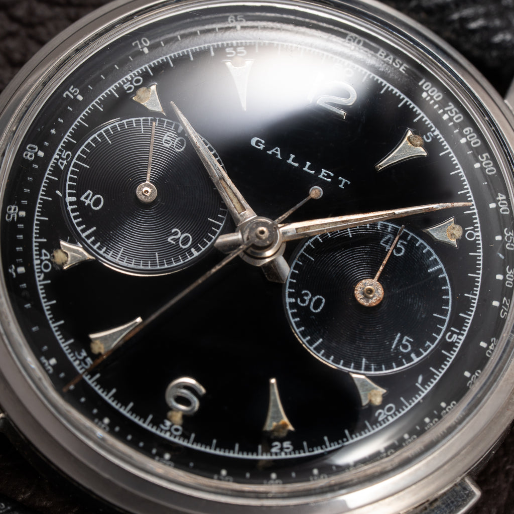 Gallet Chronograph Black Gilt Dial Excelsior Park 40 from 1950s